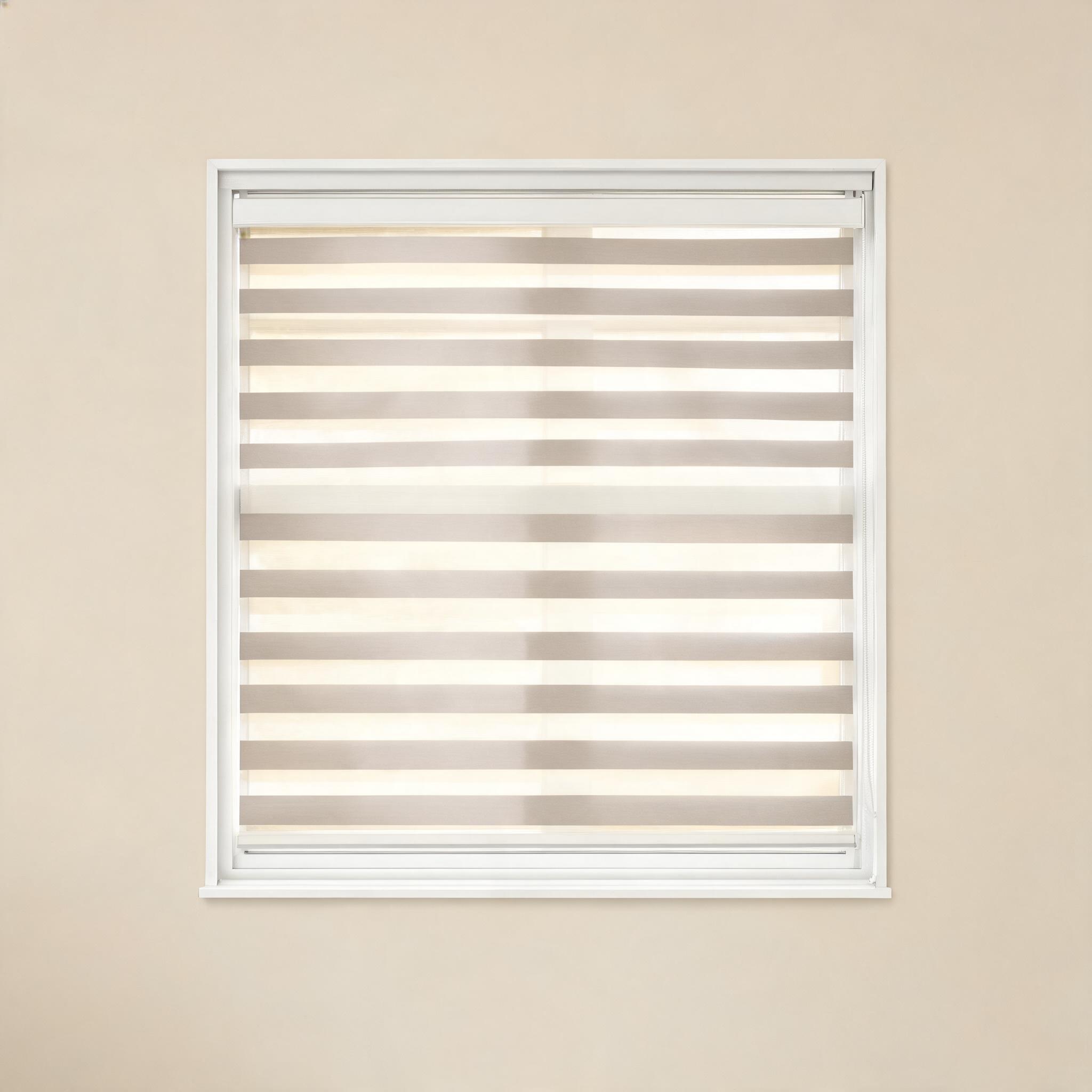 Zebra banded shade with alternating sheer and opaque bands.